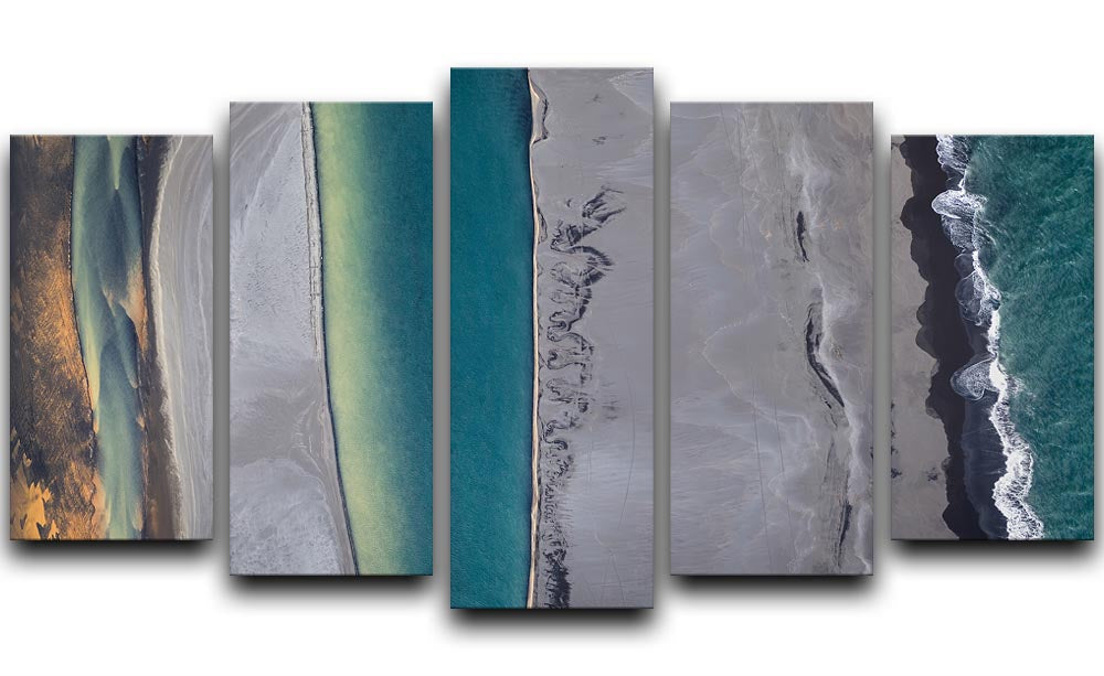 Icelandic Coastline 5 Split Panel Canvas artwork showcasing a beautiful coastal landscape divided into five panels.