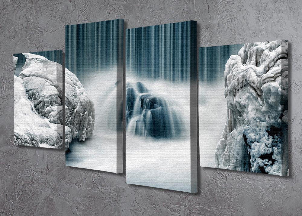 Icy Falls 4 Split Panel Canvas artwork featuring a serene icy waterfall scene divided into four panels.