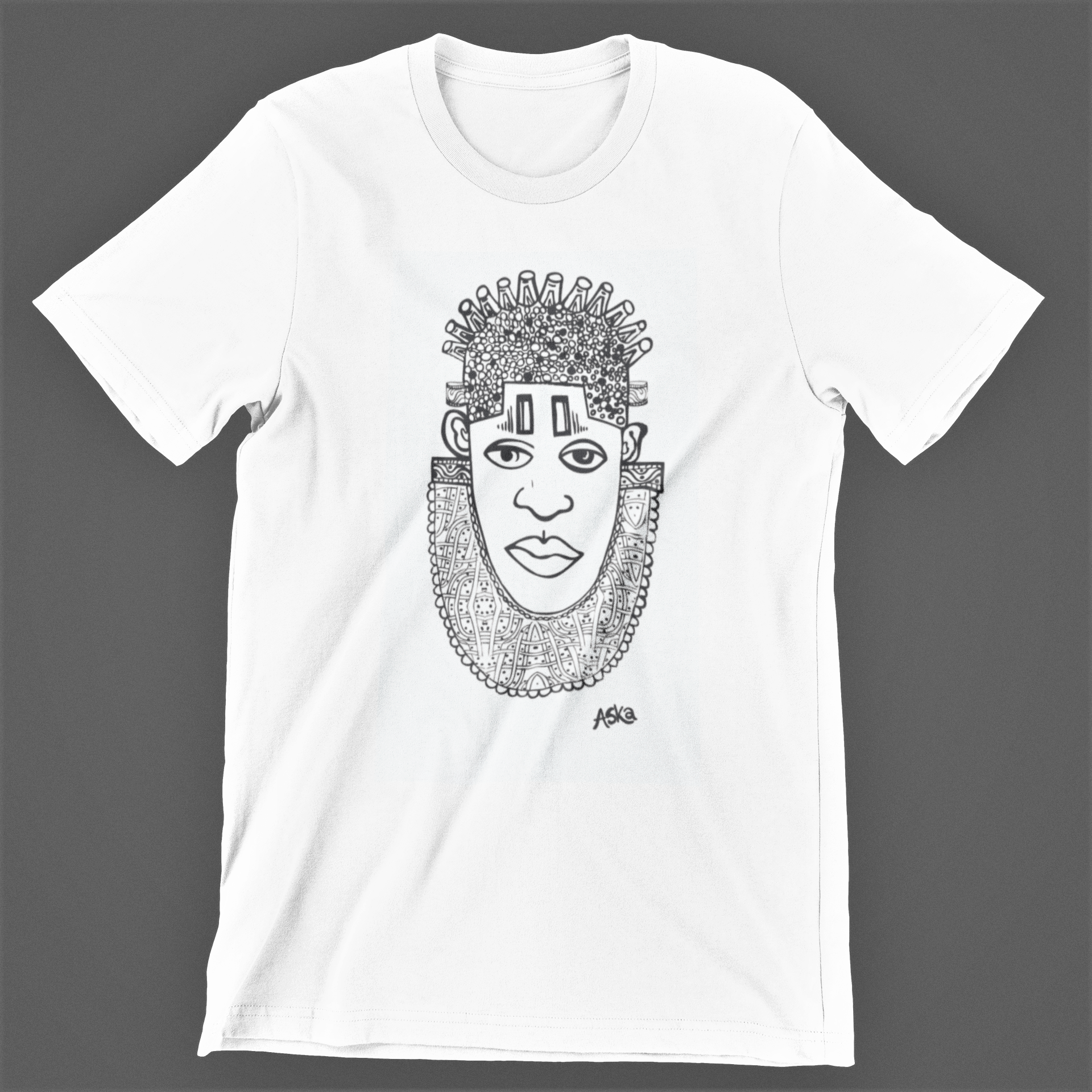 IDIA Art Earth Positive Tee featuring Queen IDIA design in black on white, made from 100% organic cotton.