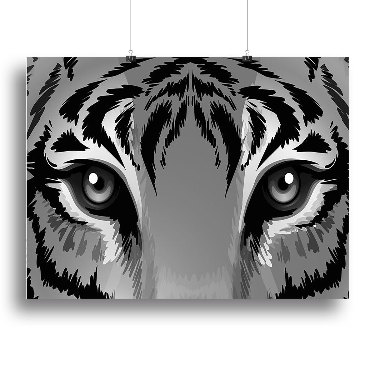 A vibrant canvas print of a tiger with sharp eyes, showcasing intricate details and colors, perfect for home decor.