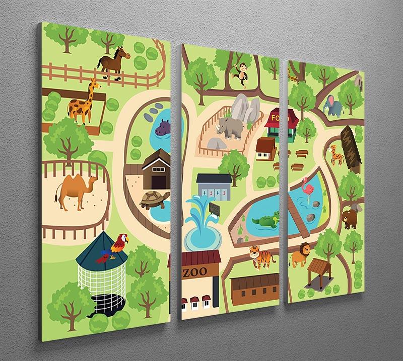 A beautiful 3-panel canvas print depicting a vibrant zoo park illustration, perfect for home decor.