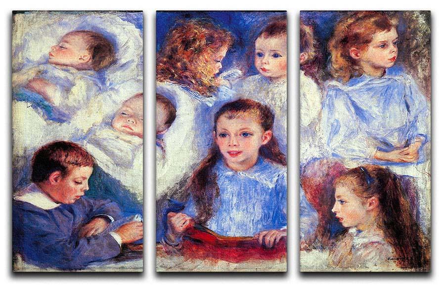 Three-panel canvas art featuring children's character heads by Renoir, showcasing vibrant colors and intricate details.