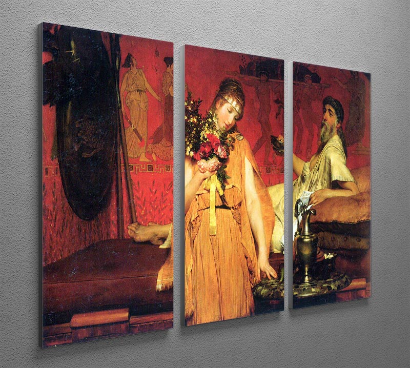A stunning 3-panel canvas print titled 'In a State of Trepidation' by Alma Tadema, showcasing intricate details and vibrant colors.
