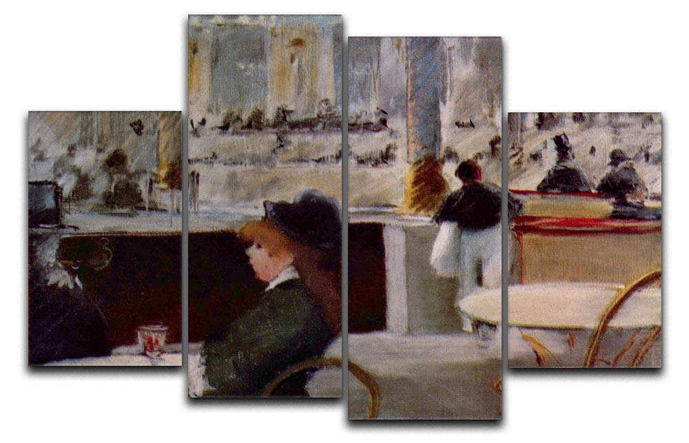 In Cafe 1 by Manet 4 Split Panel Canvas artwork featuring a lively café scene, divided into four equal panels for a dynamic display.