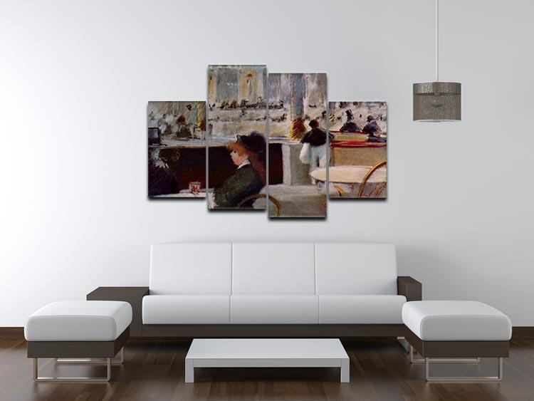 In Cafe 1 by Manet 4 Split Panel Canvas artwork featuring a lively café scene, divided into four equal panels for a dynamic display.