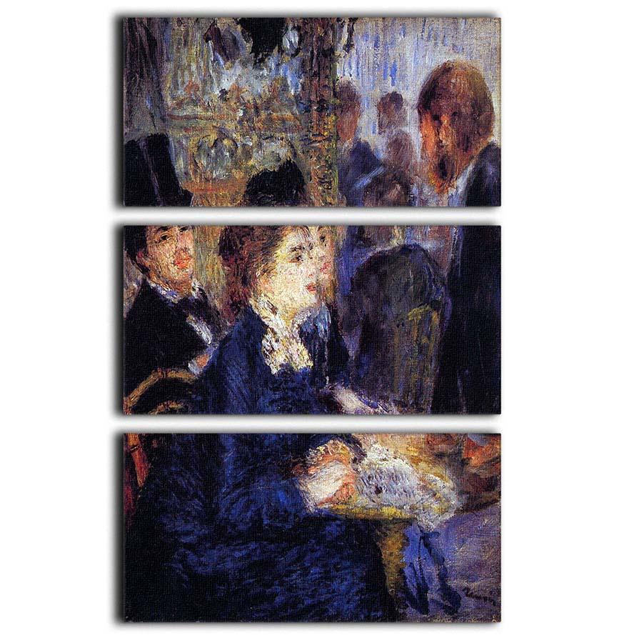 In the Cafe by Renoir 3 Split Panel Canvas Print showcasing vibrant colors and intricate details, perfect for home decor.