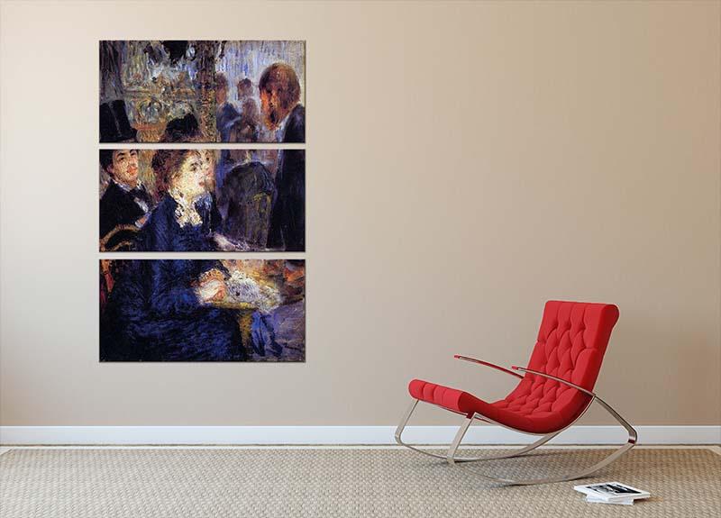 In the Cafe by Renoir 3 Split Panel Canvas Print showcasing vibrant colors and intricate details, perfect for home decor.