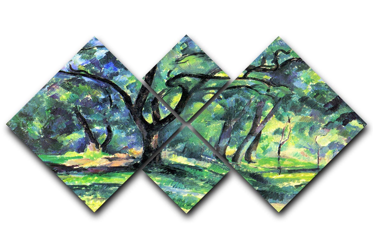 A beautiful 4-square multi-panel canvas artwork titled 'In the Woods' by Cezanne, showcasing vibrant colors and intricate details of nature.