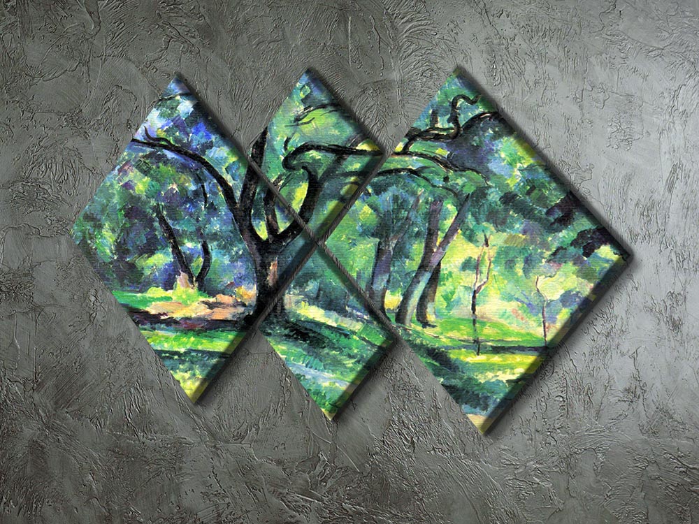 A beautiful 4-square multi-panel canvas artwork titled 'In the Woods' by Cezanne, showcasing vibrant colors and intricate details of nature.