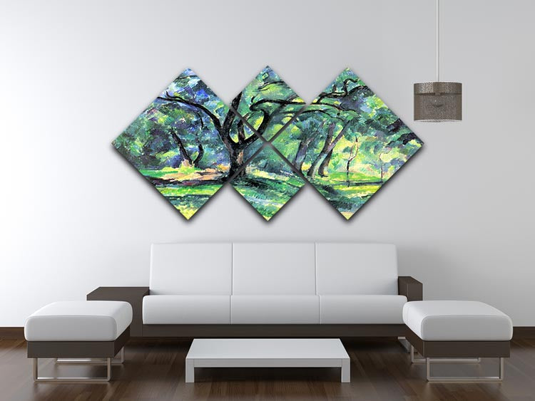 A beautiful 4-square multi-panel canvas artwork titled 'In the Woods' by Cezanne, showcasing vibrant colors and intricate details of nature.