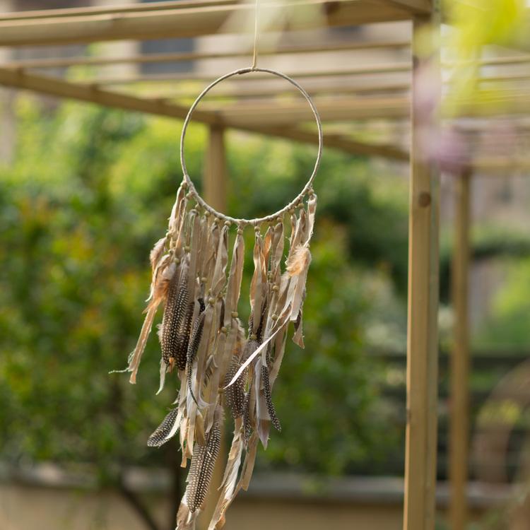 Handmade Indiana Dream Catcher Net featuring natural feathers, wood, and leather in various styles and colors.