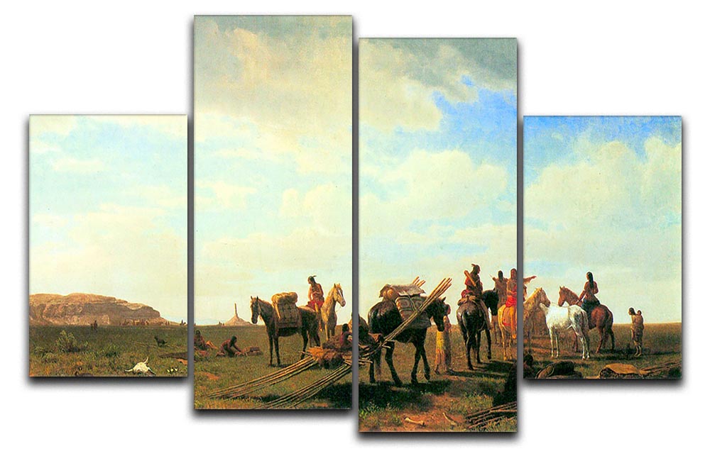 Indians near Fort Laramie 4 Split Panel Canvas artwork by Bierstadt, showcasing vibrant colors and intricate details across four panels.