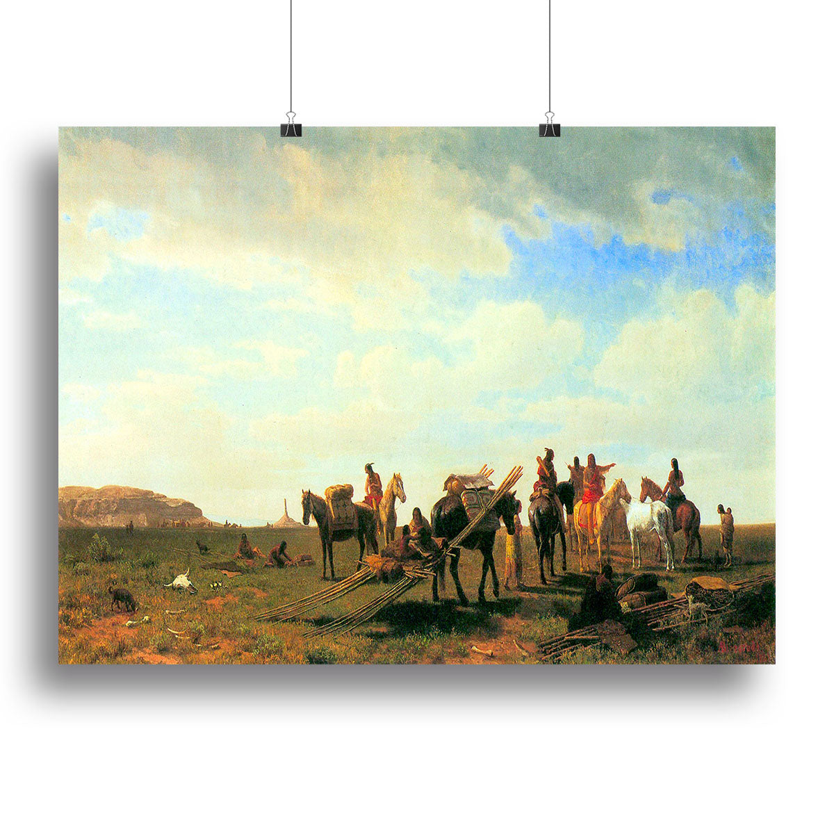 Canvas print or poster of 'Indians near Fort Laramie' by Bierstadt, showcasing Native American culture and stunning landscapes.