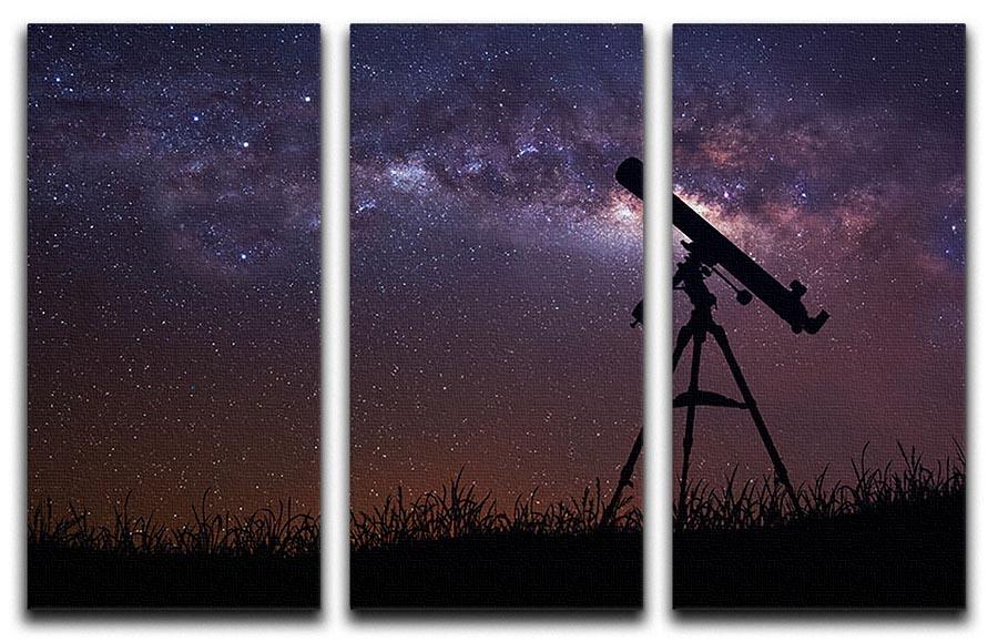 Three-panel canvas art featuring an infinite space background with a telescope silhouette, ideal for home decor.