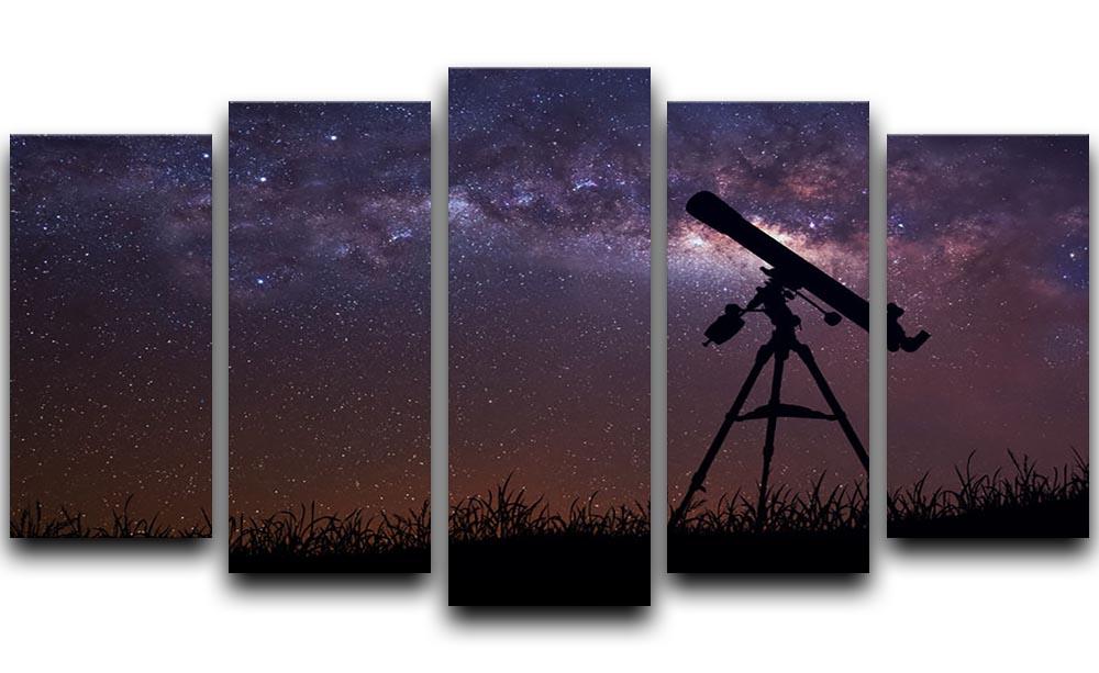 A stunning 5-split canvas artwork featuring an infinite space background with a telescope silhouette, perfect for home decor.