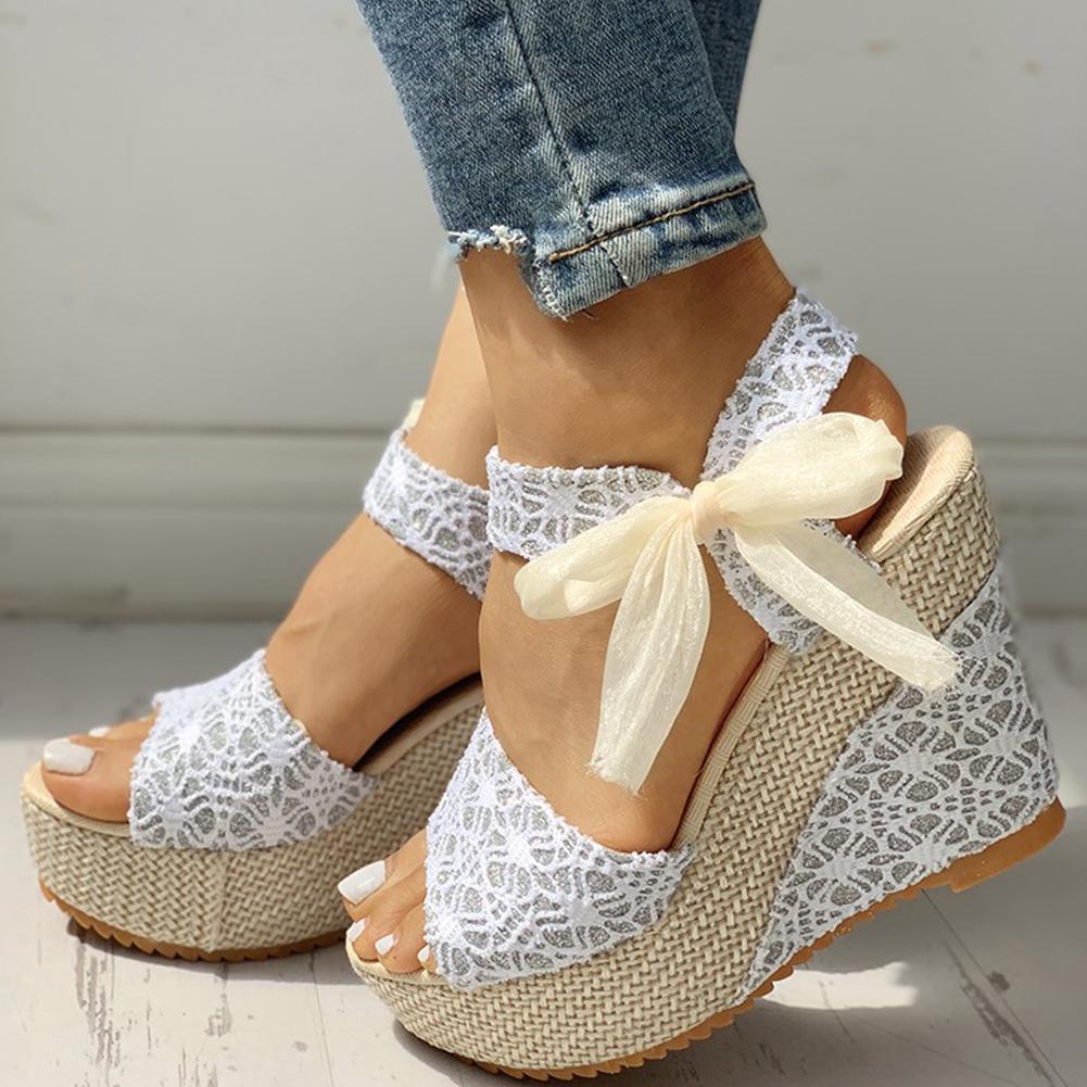 INS hot lace leisure women wedges with a stylish lace-up design and open side vamp, perfect for summer casual wear.