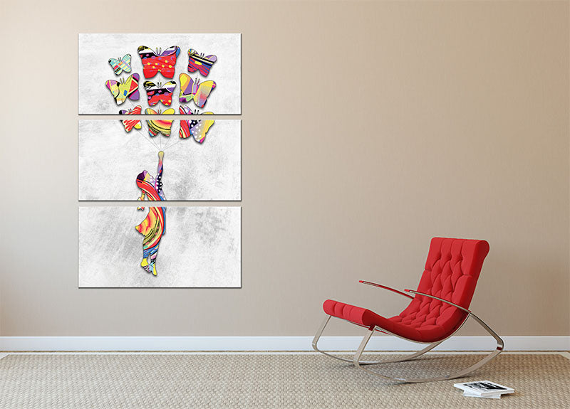 A beautiful 3-panel canvas print featuring flying butterflies, showcasing vibrant colors and intricate details, perfect for home decor.