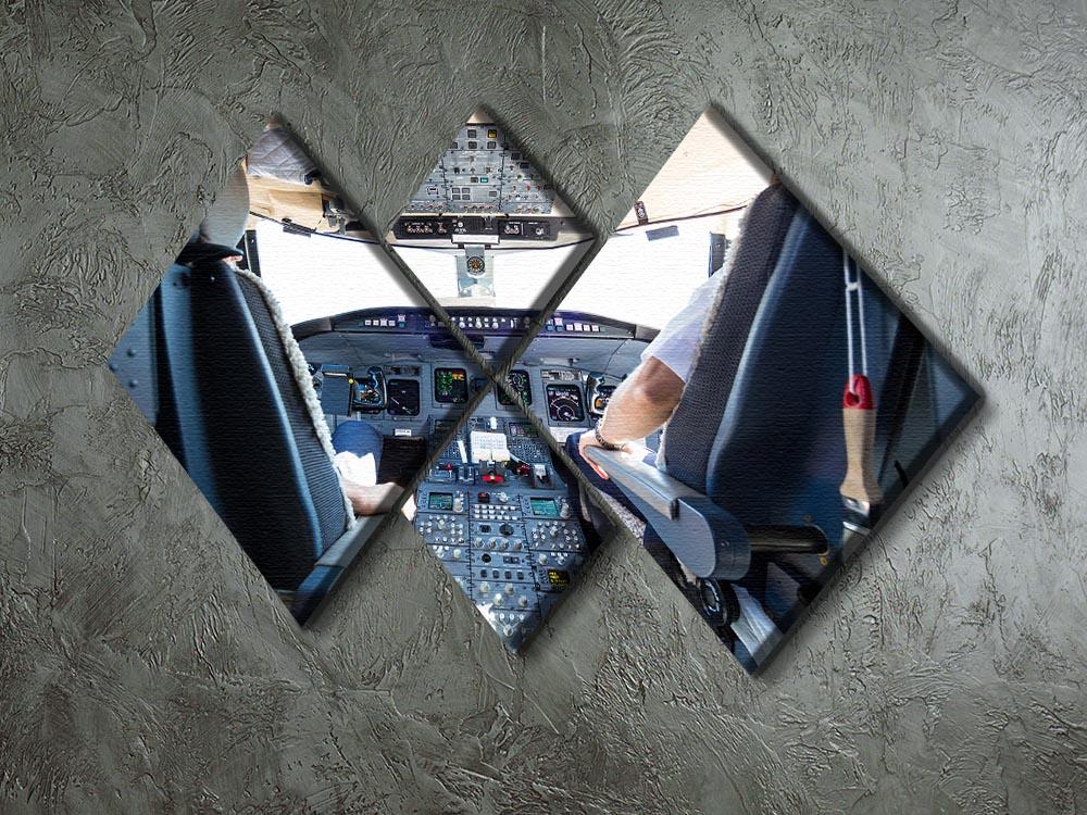 A 4-square multi panel canvas artwork depicting the interior of an airplane cockpit, showcasing intricate details and vibrant colors.