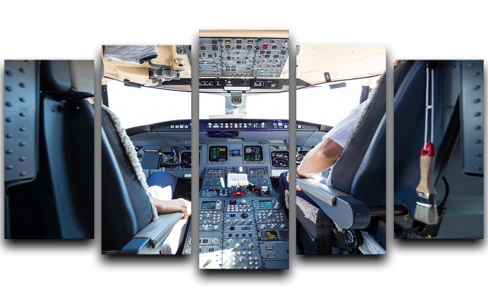 A stunning 5-panel canvas artwork depicting the interior of an airplane cockpit, showcasing intricate details and vibrant colors.