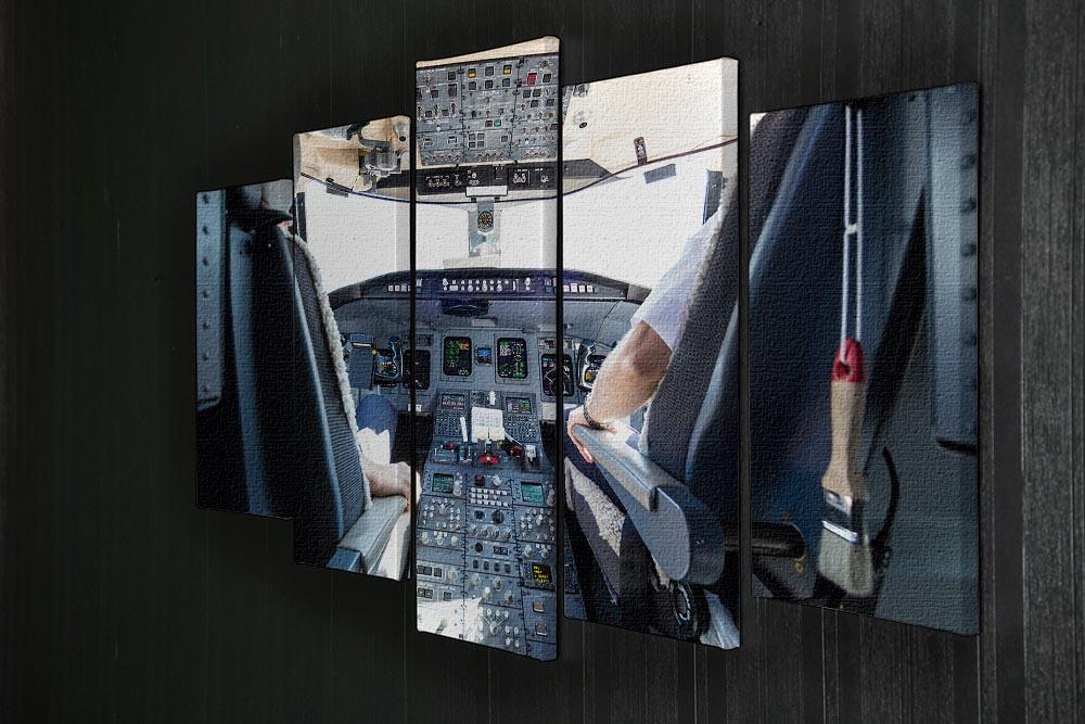 A stunning 5-panel canvas artwork depicting the interior of an airplane cockpit, showcasing intricate details and vibrant colors.