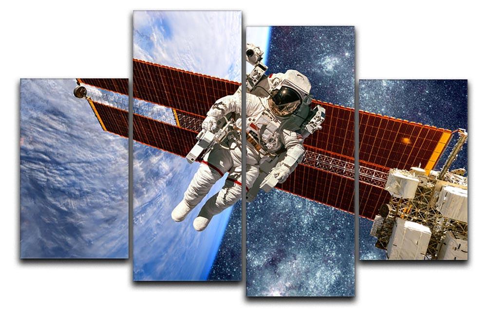 A 4-panel canvas artwork featuring the International Space Station and astronauts, showcasing a dynamic space exploration theme.