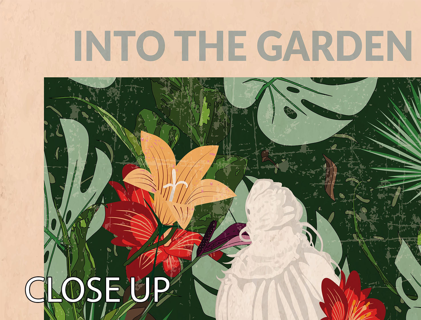 Into the Garden grey 3 Split Panel Canvas Print featuring three panels with elegant grey tones, perfect for modern decor.