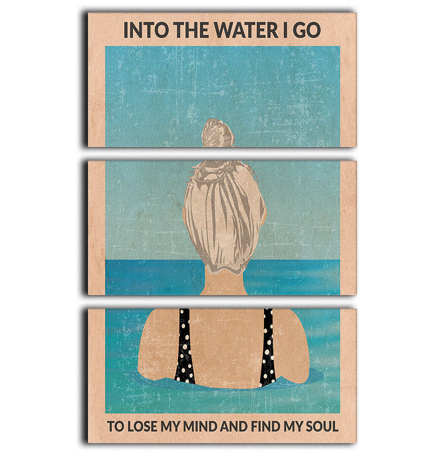 Into the Water silver 3 Split Panel Canvas Print featuring serene water imagery across three panels, enhancing modern decor.