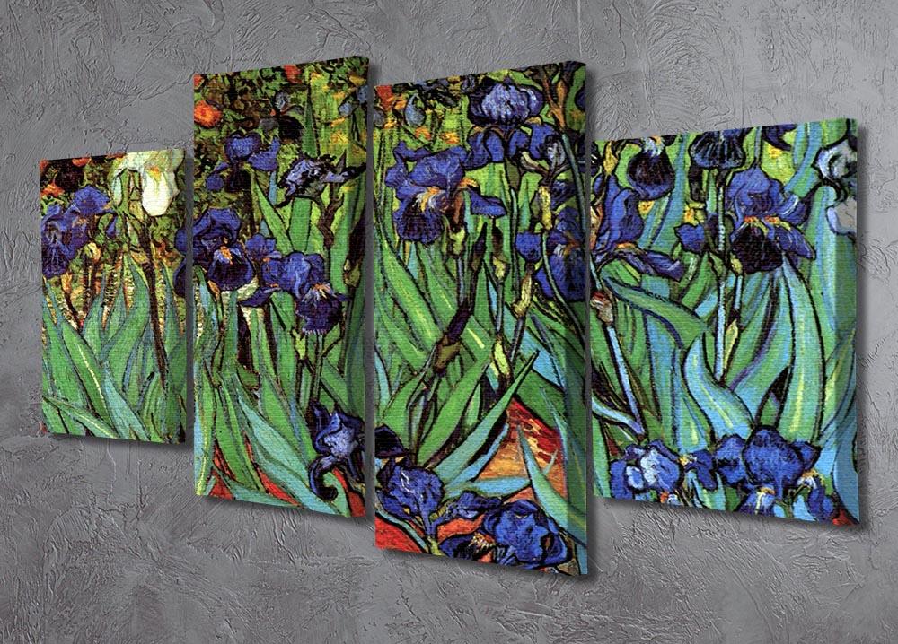A 4-split canvas artwork featuring Van Gogh's Irises 2, showcasing vibrant colors and dynamic design across four panels.