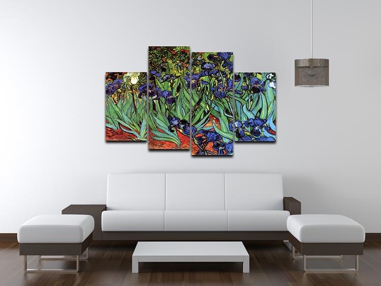 A 4-split canvas artwork featuring Van Gogh's Irises 2, showcasing vibrant colors and dynamic design across four panels.