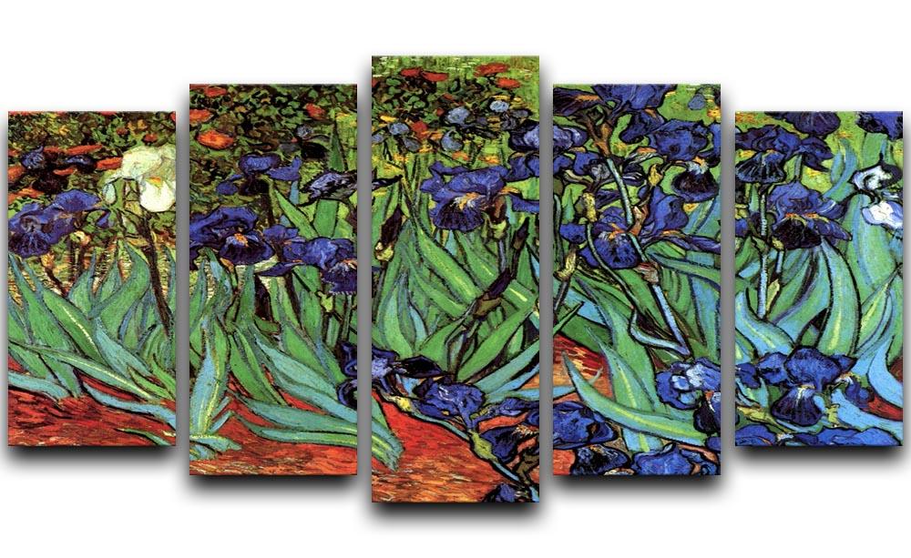 A vibrant 5-split canvas artwork featuring Van Gogh's Irises 2, showcasing rich colors and dynamic design.