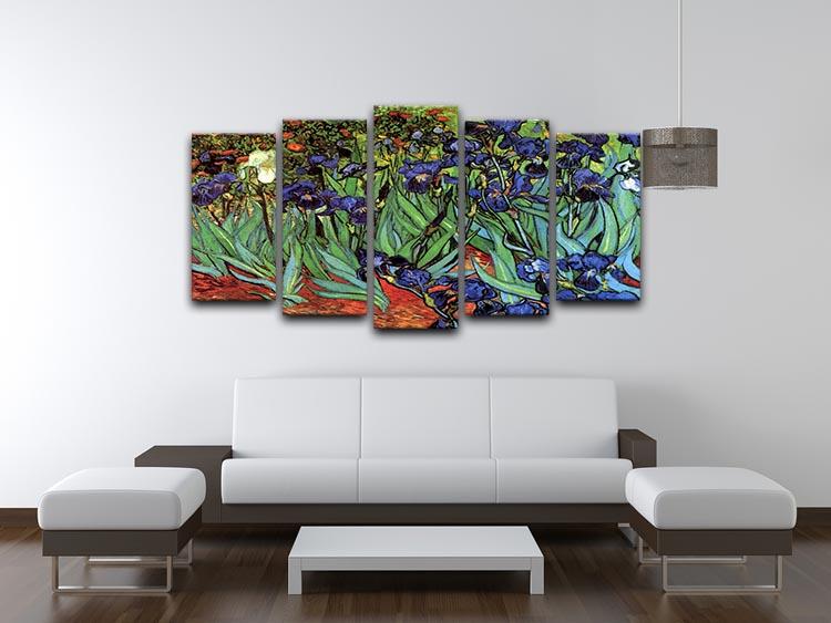 A vibrant 5-split canvas artwork featuring Van Gogh's Irises 2, showcasing rich colors and dynamic design.