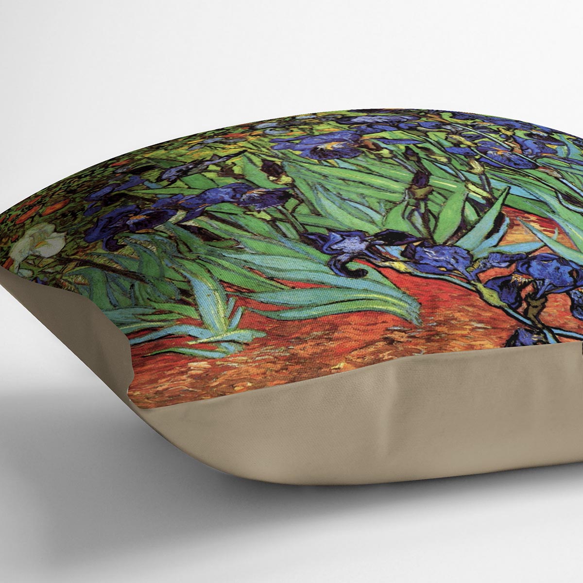 Irises 2 by Van Gogh Cushion featuring vibrant floral design on luxurious vegan faux suede.