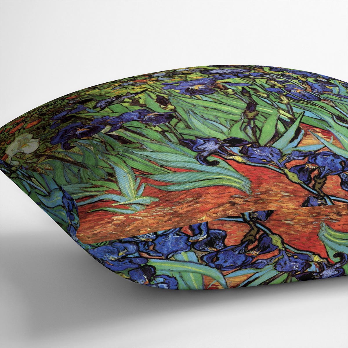 Irises 2 by Van Gogh Cushion featuring vibrant floral design on luxurious vegan faux suede.