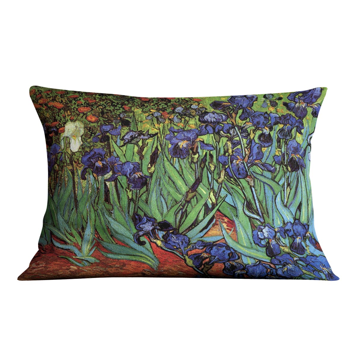 Irises 2 by Van Gogh Cushion featuring vibrant floral design on luxurious vegan faux suede.