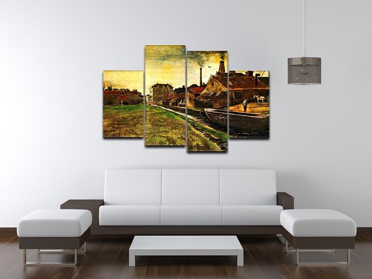 Iron Mill in The Hague by Van Gogh, a 4 split panel canvas artwork showcasing vibrant colors and intricate details.