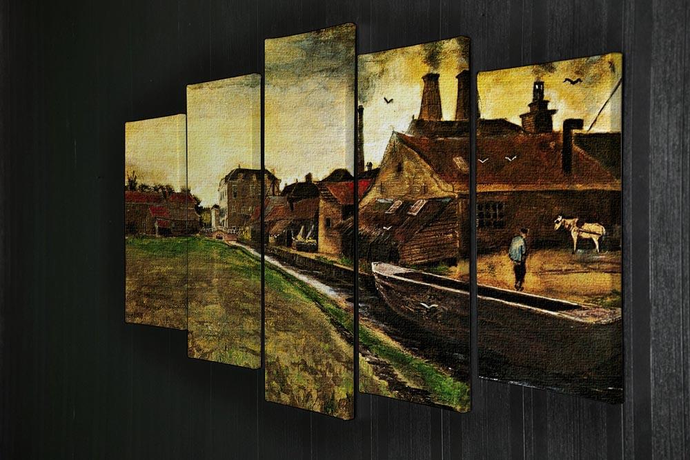 5 split panel canvas artwork featuring Van Gogh's Iron Mill in The Hague, showcasing vibrant colors and dynamic composition.
