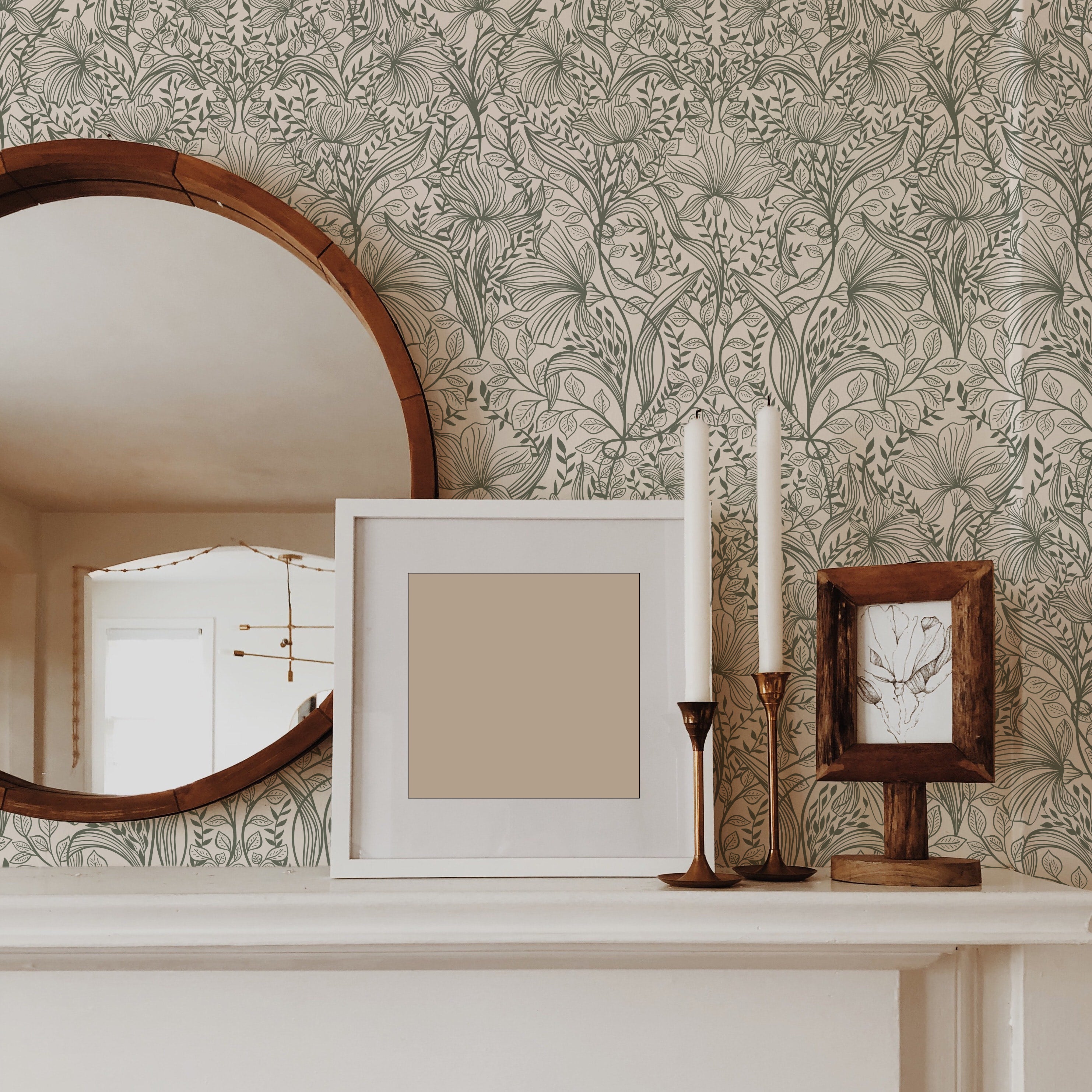 Isabella Wallpaper in Sage featuring a modern design, perfect for home decor.