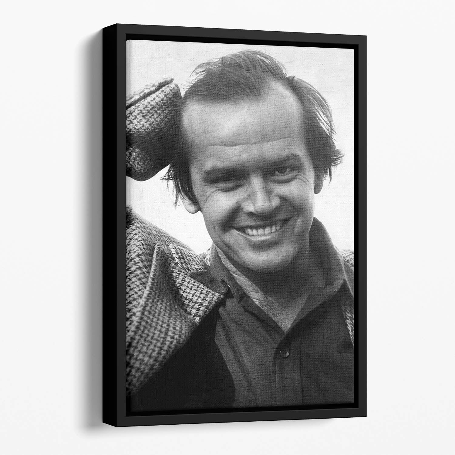 Jack Nicholson 1976 Floating Framed Canvas featuring vibrant abstract art in an elegant wooden frame.