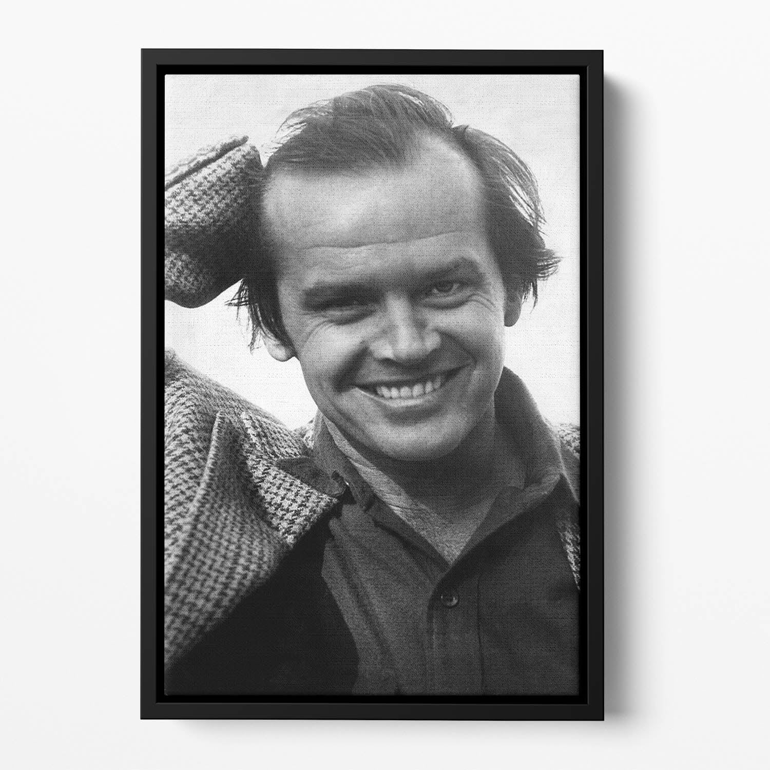 Jack Nicholson 1976 Floating Framed Canvas featuring vibrant abstract art in an elegant wooden frame.