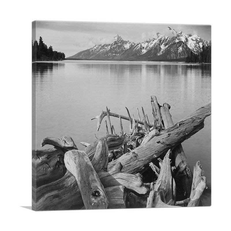A beautiful canvas print of Jackson Lake in Grand Teton National Park, showcasing serene waters and majestic mountains.