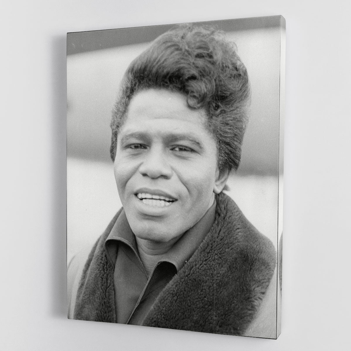 A vibrant canvas print of James Brown, showcasing his iconic style and energy, perfect for home or office decor.