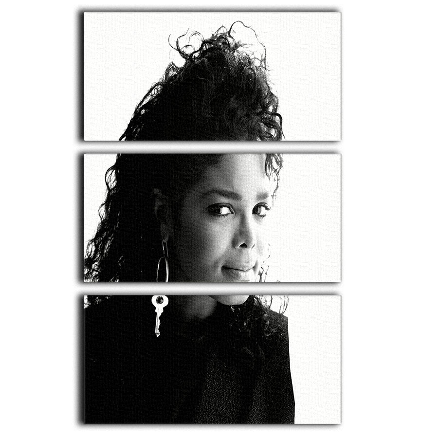 A stunning 3-panel canvas print featuring Janet Jackson in 1987, showcasing vibrant colors and high-quality details.