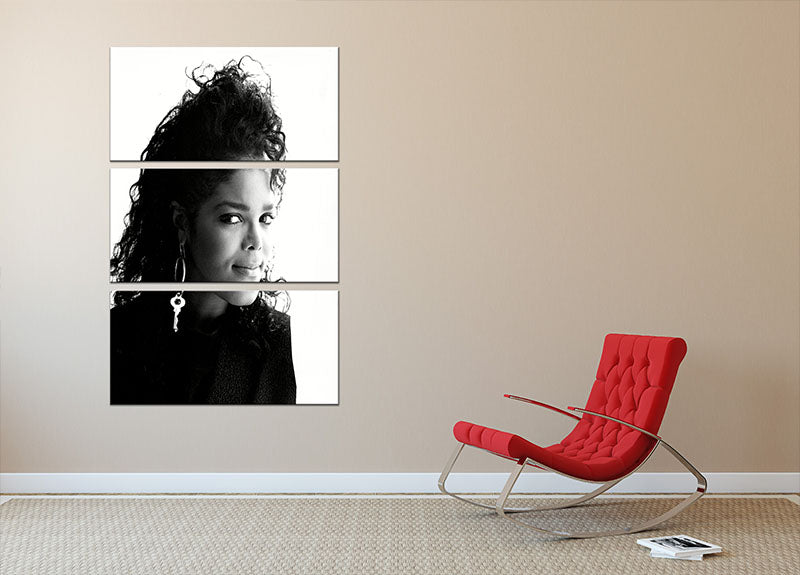 A stunning 3-panel canvas print featuring Janet Jackson in 1987, showcasing vibrant colors and high-quality details.