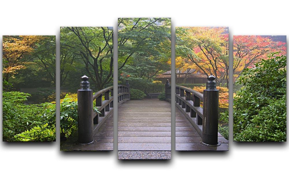A stunning 5-panel canvas artwork depicting a Japanese garden in autumn, showcasing vibrant fall colors and serene natural beauty.