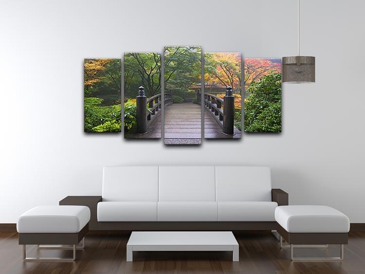 A stunning 5-panel canvas artwork depicting a Japanese garden in autumn, showcasing vibrant fall colors and serene natural beauty.