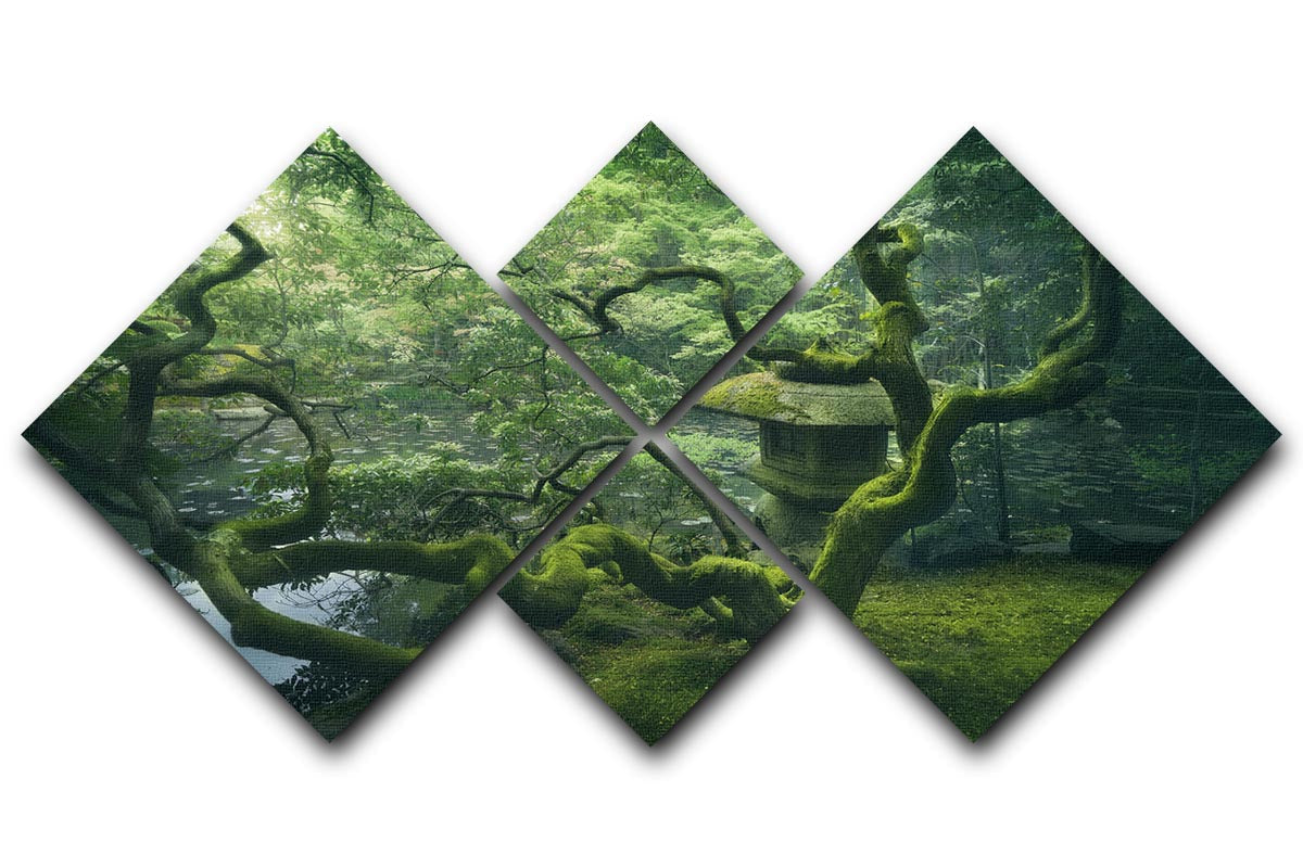 Japanese Tree 4 Square Multi Panel Canvas artwork featuring a serene tree design divided into four equal panels.