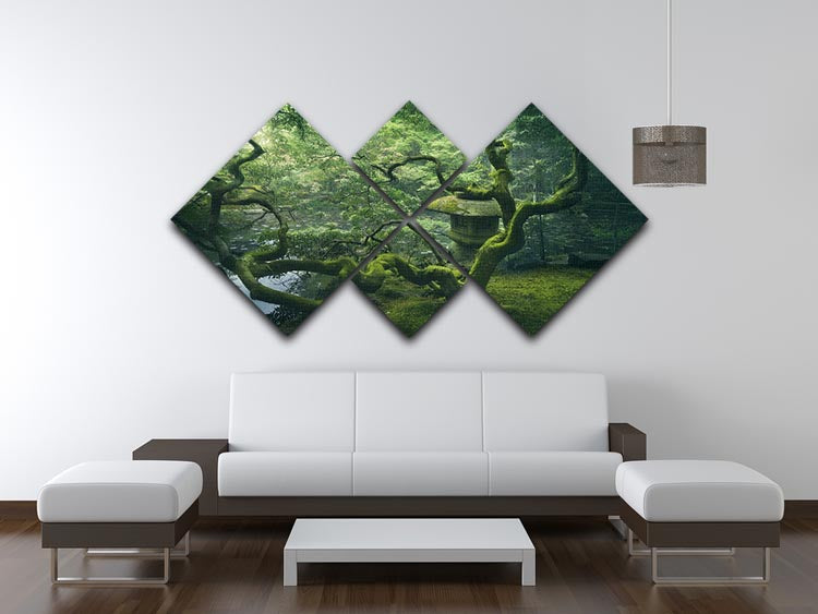 Japanese Tree 4 Square Multi Panel Canvas artwork featuring a serene tree design divided into four equal panels.