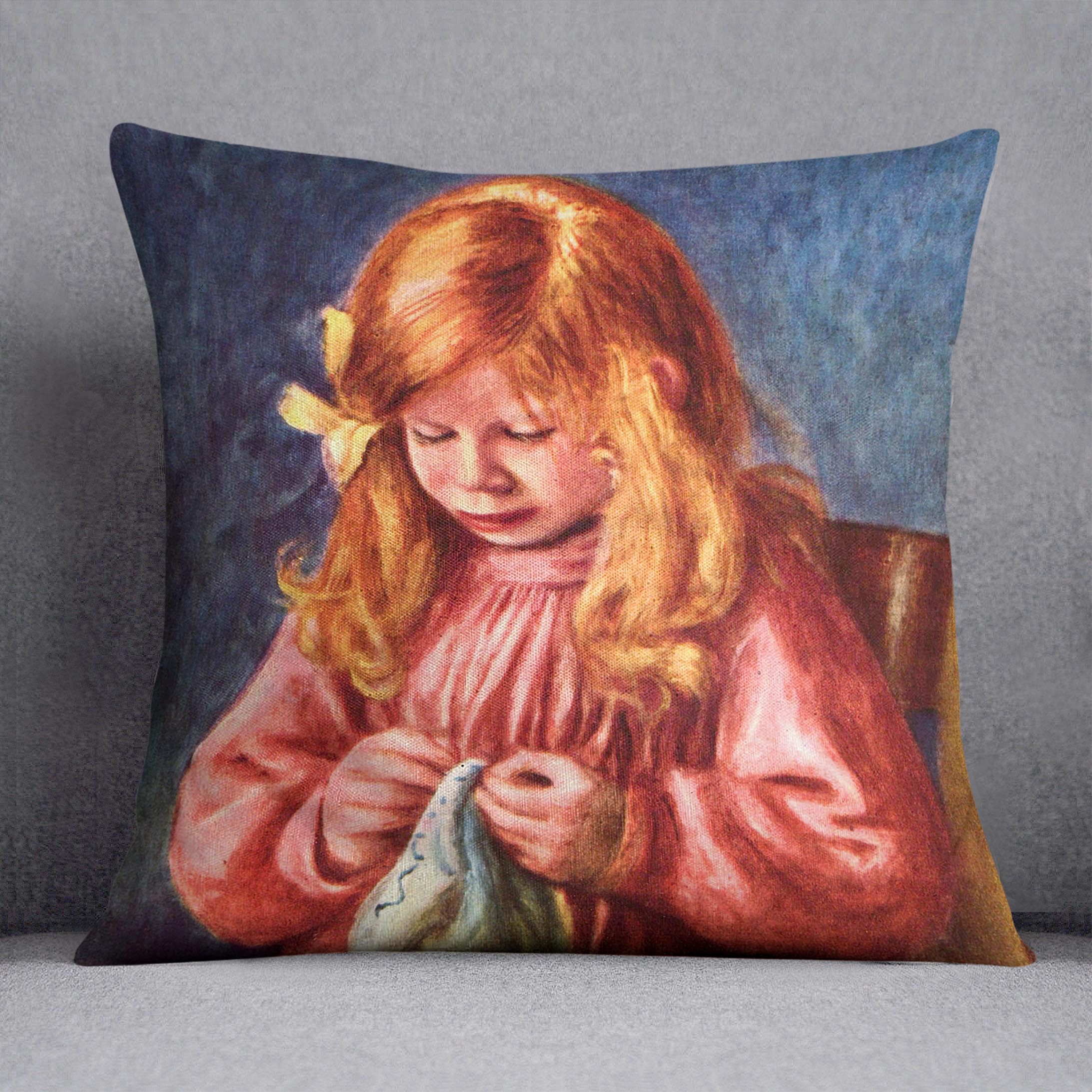 Jean Renoir sewing by Renoir Cushion featuring vibrant abstract designs on luxurious vegan faux suede, perfect for home decor.