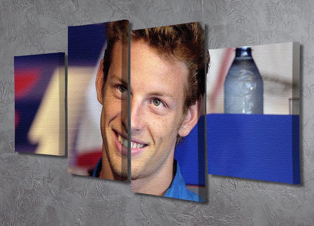 A 4-split canvas artwork featuring Jenson Button in 2001, showcasing vibrant colors and dynamic design.