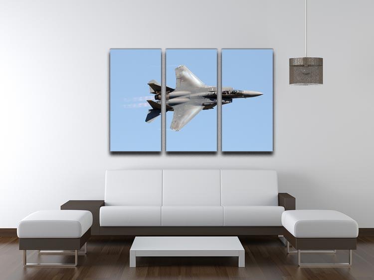 A stunning 3-panel canvas print featuring a jet flying at high speed, showcasing dynamic movement and vibrant colors, perfect for modern decor.